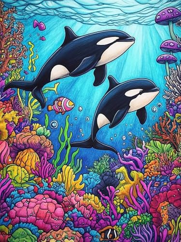 Diamond Painting Erwachsene Delphin Diamant Painting Bilder Korallen, 5D Diamond-Painting Groß 60x80cm, DIY Diamant Malerei Set Mosaikherstellung Bastelset als Geschenk für Wanddekoration -RD1136 von YIFEIYANYFY