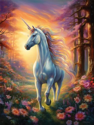 Diamond Painting Erwachsene Einhorn Diamant Painting Bilder Blumen, 5D Diamond-Painting Groß 40x50 cm, DIY Diamant Malerei Set Mosaikherstellung Bastelset als Geschenk für Wanddekoration -RD1139 von YIFEIYANYFY
