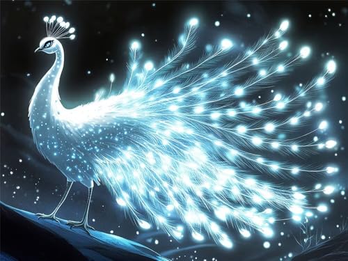 Diamond Painting Erwachsene Fantasie Diamant Painting Bilder Weißer Pfau, 5D Diamond-Painting Groß 80x60 cm, DIY Diamant Malerei Set Mosaikherstellung Bastelset für Wanddekoration Geschenk -RD599 von YIFEIYANYFY