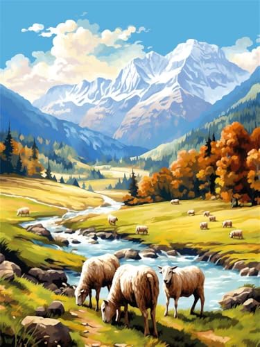Diamond Painting Erwachsene Fluss Schaf Diamant Painting Bilder Verschneiter Berg, 5D Diamond-Painting Groß 70x100 cm, DIY Diamant Malerei Set Mosaikherstellung Bastelset für Wanddekoration -RD931 Diamond Painting Erwachsene Fluss Schaf Diamant Painting Bilder Verschneiter Berg, 5D Diamond-Painting Groß 70x100 cm, DIY Diamant Malerei Set Mosaikherstellung Bastelset für Wanddekoration -RD931 von YIFEIYANYFY