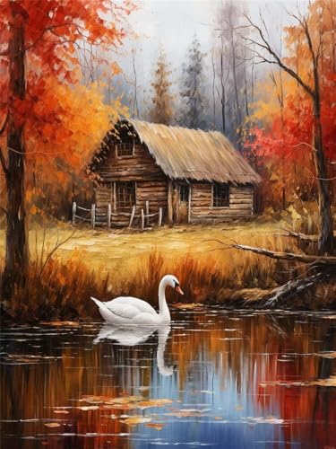Diamond Painting Erwachsene Herbst Haus Diamant Painting Bilder Schwan, 5D Diamond-Painting Groß 70x100 cm, DIY Diamant Malerei Set Mosaikherstellung Bastelset als Geschenk für Wanddekoration -RD955 Diamond Painting Erwachsene Herbst Haus Diamant Painting Bilder Schwan, 5D Diamond-Painting Groß 70x100 cm, DIY Diamant Malerei Set Mosaikherstellung Bastelset als Geschenk für Wanddekoration -RD955 von YIFEIYANYFY