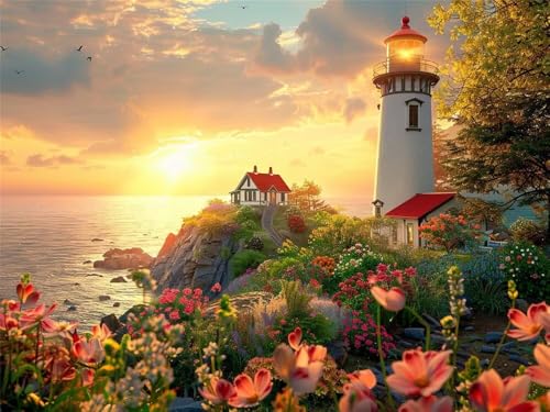 Diamond Painting Erwachsene Leuchtturm Meer Diamant Painting Bilder Sonnenuntergang Landschaft, 5D Diamond-Painting Groß 120x80cm, DIY Diamant Malerei Set als Geschenk für Wanddekoration -RD596 Diamond Painting Erwachsene Leuchtturm Meer Diamant Painting Bilder Sonnenuntergang Landschaft, 5D Diamond-Painting Groß 120x80cm, DIY Diamant Malerei Set als Geschenk für Wanddekoration -RD596 von YIFEIYANYFY