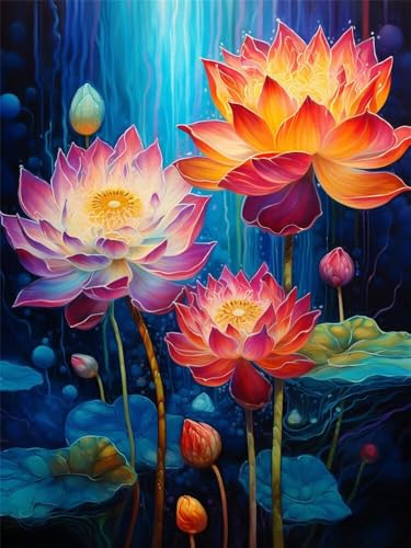 Diamond Painting Erwachsene Lotus Diamant Painting Bilder Ästhetik, 5D Diamond-Painting Groß 60x80cm, DIY Diamant Malerei Set Mosaikherstellung Bastelset als Geschenk für Wanddekoration -RD1312 von YIFEIYANYFY