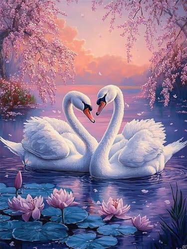 Diamond Painting Erwachsene Schwan-Paar Diamant Painting Bilder Lotusblume, 5D Diamond-Painting Groß 50x80cm, DIY Diamant Malerei Set Mosaikherstellung Bastelset für Wanddekoration Geschenk -RD1280 von YIFEIYANYFY
