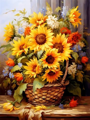 Diamond Painting Erwachsene Sonnenblume Diamant Painting Bilder Blumenkorb, 5D Diamond-Painting 30x40 cm, DIY Diamant Malerei Set Mosaikherstellung Bastelset als Geschenk für Wanddekoration -RD1059 von YIFEIYANYFY