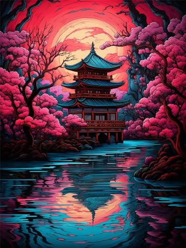 Diamond Painting Erwachsene Turm Diamant Painting Bilder Vollmond-Landschaft, 5D Diamond-Painting 30x40cm, DIY Diamant Malerei Set Mosaikherstellung Bastelset als Geschenk für Wanddekoration -RD1284 von YIFEIYANYFY
