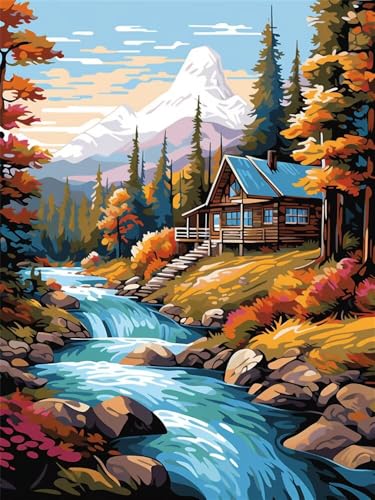 Diamond Painting Erwachsene Verschneiter Bergfluss Diamant Painting Bilder Landschaft, 5D Diamond-Painting Groß 50x70cm, DIY Diamant Malerei Set Mosaikherstellung Bastelset für Wanddekoration -RD1148 von YIFEIYANYFY