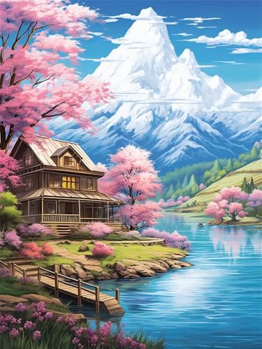 Diamond Painting Erwachsene Verschneiter Bergfluss Diamant Painting Bilder Natürliche Landschaft, 5D Diamond-Painting Groß 60x80 cm, DIY Diamant Malerei Set als Geschenk für Wanddekoration -RD1291 von YIFEIYANYFY