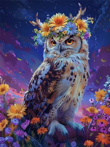 Diamond Painting Eule xxl 50x70 cm, 5D Diamant Painting Bilder für Erwachsene und Anfänger, DIY Diamond Painting Set Vogel-Blume Full Drill Diamant Kunst Malerei Kits für Home Wand Décor -RD1305 von YIFEIYANYFY