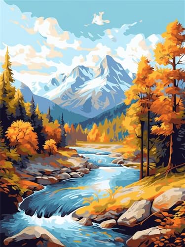 Diamond Painting Herbstlandschaft xxl 60x80cm, 5D Diamant Painting Bilder für Erwachsene und Anfänger, DIY Diamond Painting Set Fluss Schnee Berg Diamant Kunst Malerei für Home Wand Décor -RD1290 von YIFEIYANYFY