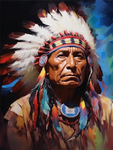 Diamond Painting Indianer 30x40cm, 5D Diamant Painting Bilder für Erwachsene und Anfänger, DIY Diamond Painting Set Mann Full Drill Diamant Kunst Malerei Stickerei Kits für Home Wand Décor -RD1090 von YIFEIYANYFY