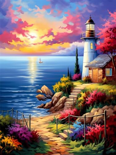 Diamond Painting Leuchtturm Meer xxl 80x120 cm, 5D Diamant Painting Bilder für Erwachsene und Anfänger, DIY Diamond Painting Set Landschaft Full Drill Diamant Kunst Kits für Home Wand Décor -RD1293 von YIFEIYANYFY