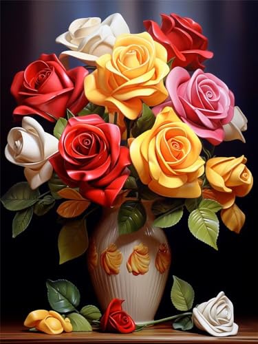 Diamond Painting Rose xxl 60x80 cm, 5D Diamant Painting Bilder für Erwachsene und Anfänger, DIY Diamond Painting Set Vase Full Drill Diamant Kunst Malerei Stickerei Kits für Home Wand Décor -RD1313 von YIFEIYANYFY