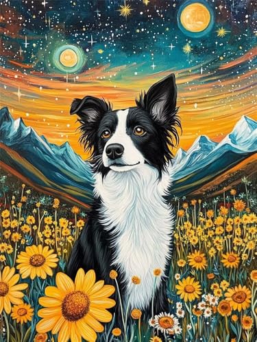 Diamond Painting Schafhund xxl 60x90 cm, 5D Diamant Painting Bilder für Erwachsene und Anfänger, DIY Diamond Painting Set Sternenhafte Nacht Full Drill Diamant Kunst Kits für Home Wand Décor -RD1153 von YIFEIYANYFY
