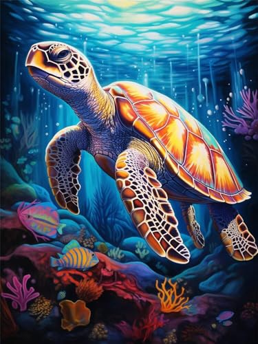 Diamond Painting Schildkröte xxl 60x90 cm, 5D Diamant Painting Bilder für Erwachsene und Anfänger, DIY Diamond Painting Set Korallen Full Drill Diamant Kunst Malerei für Home Wand Décor -RD1141 von YIFEIYANYFY