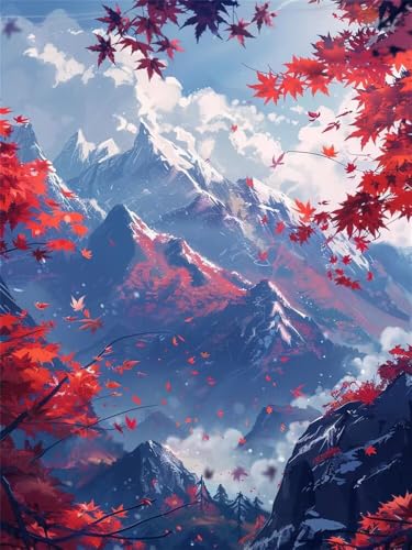Diamond Painting Schneebedeckte Berge 40x50 cm, 5D Diamant Painting Bilder für Erwachsene und Anfänger, DIY Diamond Painting Set Rotes Ahornblatt Diamant Kunst Malerei für Home Wand Décor -RD953 von YIFEIYANYFY
