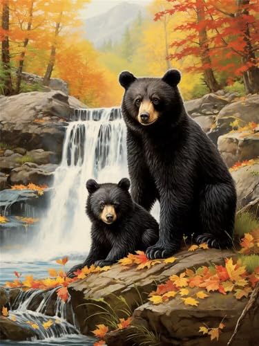 Diamond Painting Schwarzer Bär xxl 60x80 cm, 5D Diamant Painting Bilder für Erwachsene und Anfänger, DIY Diamond Painting Set Wasserfall Full Drill Diamant Kunst Malerei für Home Wand Décor -RD1317 von YIFEIYANYFY