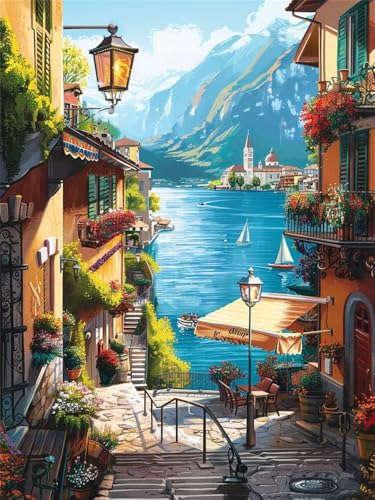 Diamond Painting Stadt Am Meer 40x60cm, 5D Diamant Painting Bilder für Erwachsene und Anfänger, DIY Diamond Painting Set Landschaft Full Drill Diamant Kunst Malerei für Home Wand Décor -RD1278 von YIFEIYANYFY