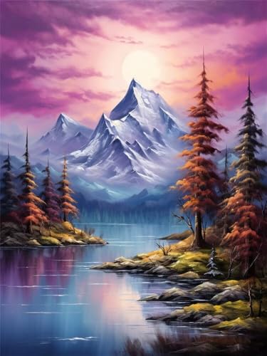 Diamond Painting Verschneite Berge 40x60cm, 5D Diamant Painting Bilder für Erwachsene und Anfänger, DIY Diamond Painting Set Fluss Hain Full Drill Diamant Kunst Malerei für Home Wand Décor -RD1286 von YIFEIYANYFY