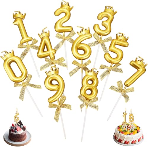 Geburtstag Kerzen,10 Stücke Geburtstagskerzen Zahlen 0-9 Geburtstagskerzen Zahlen Topper Dekoration Kuchen Bowknot Kerzen für Geburtstag Hochzeit Jubiläum Party Gunst (Gold) von YIFLorine TANG