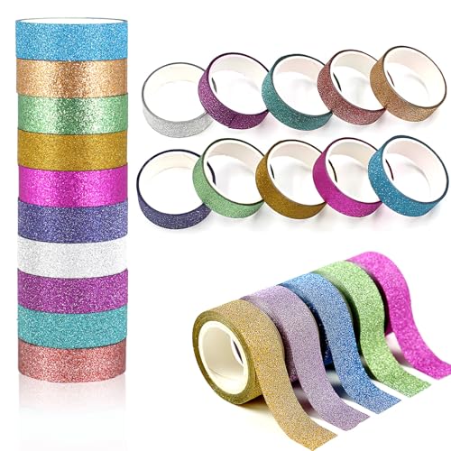 Glitzer Washi Tape,10 Rollen Washi Tape Set 1,5 cm * 3M Metallic Color Photo Washi Tape DIY Papierklebeband Klebeband Glitzer Washi Tape für Kunsthandwerk,Scrapbooking Zufällige Farbe von YIFLorine TANG