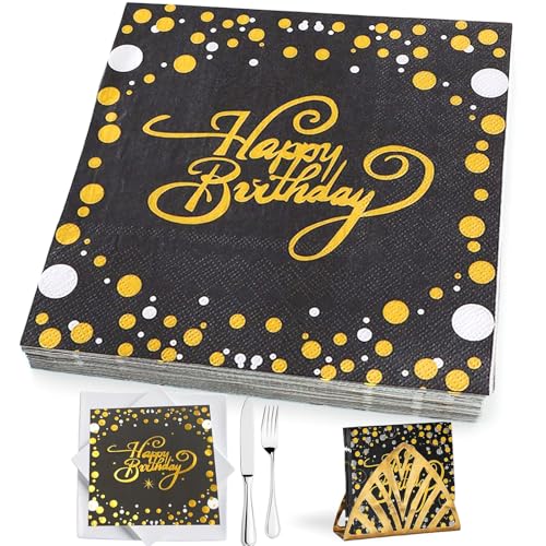 Servietten Geburtstag,40 Stück Servietten Gold Schwarz Happy Birthday Servietten Papierservietten Napkins Schwarz Gold Deko Geburtstag für Babyparty Junge Mädchen Party 33x33 cm Servietten Geburtstag,40 Stück Servietten Gold Schwarz Happy Birthday Servietten Papierservietten Napkins Schwarz Gold Deko Geburtstag für Babyparty Junge Mädchen Party 33x33 cm von YIFLorine TANG