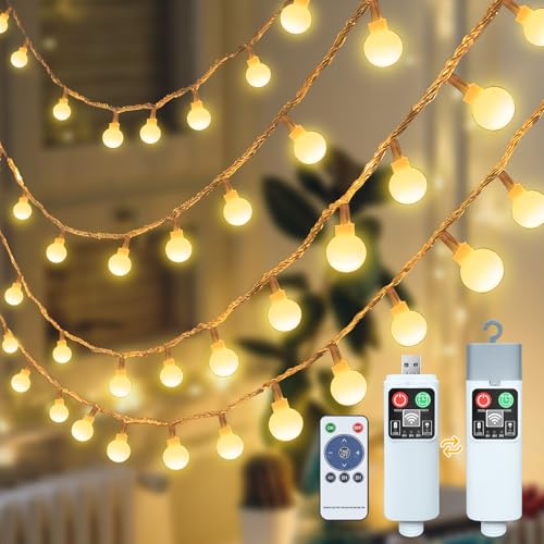 YIFMOO LED Lichterkette Innen Batterie, 10M 100 LED USB Aufladbare Kugeln Lichterkette mit Timer & 8 Modi, IP65 Wasserdicht Lichterketten Außen Batterie für Zimmer Balkon Garten Weihnachten Deko von YIFMOO