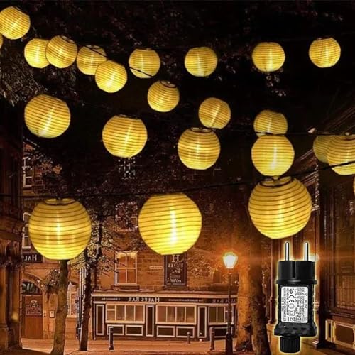 YIFMOO Lampions Lichterkette Außen Wetterfest Strom, 6M 30 LED Laternen mit Timer und Memoryfunktion Lichterkette, 8 Modi Lampion Außen mit Stecker für DekoGarten, Hochzeit, Balkon Deko(Warmweiß) von YIFMOO