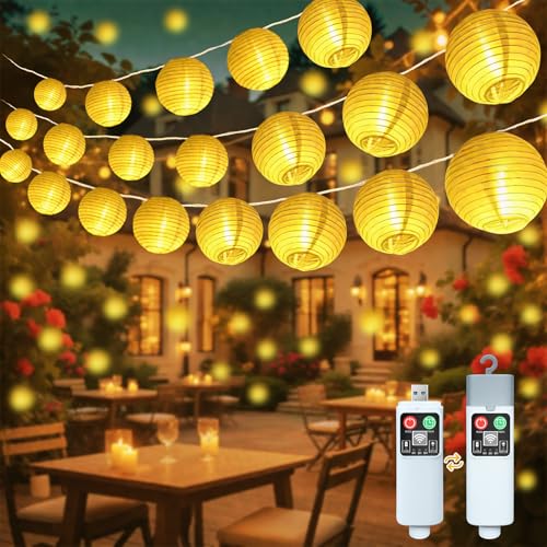 YIFMOO Lampions Lichterkette Batterie, 6M 20LED Lampions Außen Wetterfest mit 8 Modi & Timer, Laterne Lichterkette IP65 Wasserdicht, Led Lichterkette Außen für Innen Balkon Hochzei Garten Deko YIFMOO Lampions Lichterkette Batterie, 6M 20LED Lampions Außen Wetterfest mit 8 Modi & Timer, Laterne Lichterkette IP65 Wasserdicht, Led Lichterkette Außen für Innen Balkon Hochzei Garten Deko von YIFMOO