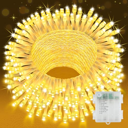YIFMOO Lichterkette Außen Batterie, 20M 200LED Weihnachtsbeleuchtung mit Timer, 8 Modi Warmweiß Lichterkette Innen, Wasserdicht Lichterketten für Zimmer Party Balkon Weihnachtsbaum Dekoration YIFMOO Lichterkette Außen Batterie, 20M 200LED Weihnachtsbeleuchtung mit Timer, 8 Modi Warmweiß Lichterkette Innen, Wasserdicht Lichterketten für Zimmer Party Balkon Weihnachtsbaum Dekoration von YIFMOO