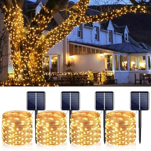 YIFMOO Solar Lichterkette Aussen, 4 Stück 12M 120LED Solar Lichterkette Außen Wetterfest, IP65 Kupferdraht Lichterkette mit 8 Modi, Warmweiß Solarlichterkette für Weihnachten Garten Balkon Party Deko YIFMOO Solar Lichterkette Aussen, 4 Stück 12M 120LED Solar Lichterkette Außen Wetterfest, IP65 Kupferdraht Lichterkette mit 8 Modi, Warmweiß Solarlichterkette für Weihnachten Garten Balkon Party Deko von YIFMOO