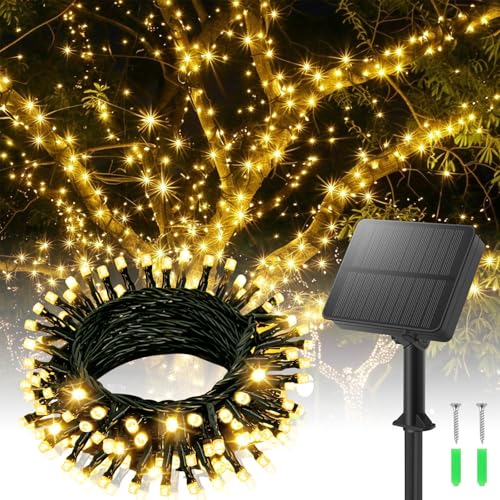 YIFMOO Solar Lichterkette Aussen, 8M 80LED Solar Lichterkette Außen mit 8 Modi, IP65 Wasserdicht Solarlichterkette Außen Wetterfest, Warmweiß Solar Lichterkette für Balkon Garten Party Terrasse Deko von YIFMOO