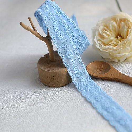 YIGOOWN 10M Baumwolle Spitzenband Spitzenborte 2.5cm Breite Spitzen Borten Bänder zum Nähen Spitzenbordüre Vintage Dekoband Zierband für DIY Nähen Handwerk Hochzeit Deko(Blau) von YIGOOWN