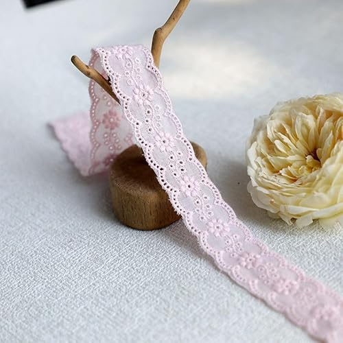 YIGOOWN 10M Baumwolle Spitzenband Spitzenborte 2.5cm Breite Spitzen Borten Bänder zum Nähen Spitzenbordüre Vintage Dekoband Zierband für DIY Nähen Handwerk Hochzeit Deko(Hellrosa) von YIGOOWN