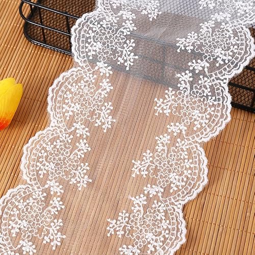 YIGOOWN 10Y Spitzenband Spitzenborte 16cm Breite Spitzenbordüre Vintage Spitzenbesatz Dekoband Spitzen Borten Bänder zum Nähen Zierband für DIY Handwerk Kleidung(Weiß) von YIGOOWN