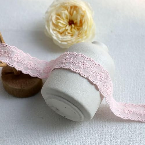 YIGOOWN 20M Baumwolle Spitzenband Spitzenborte 2.5cm Breite Spitzen Borten Bänder zum Nähen Spitzenbordüre Vintage Dekoband Zierband für DIY Nähen Handwerk Hochzeit Deko(Rosa) von YIGOOWN