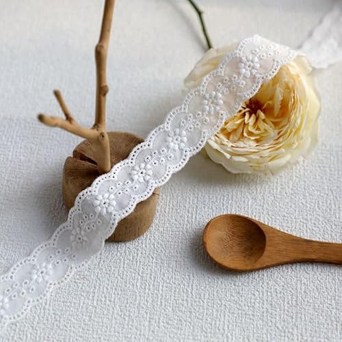YIGOOWN 20M Baumwolle Spitzenband Spitzenborte 2.5cm Breite Spitzen Borten Bänder zum Nähen Spitzenbordüre Vintage Dekoband Zierband für DIY Nähen Handwerk Hochzeit Deko(Weiß) von YIGOOWN