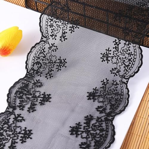 YIGOOWN 30Y Spitzenband Spitzenborte 16cm Breite Spitzenbordüre Vintage Spitzenbesatz Dekoband Spitzen Borten Bänder zum Nähen Zierband für DIY Handwerk Kleidung(Schwarz) von YIGOOWN