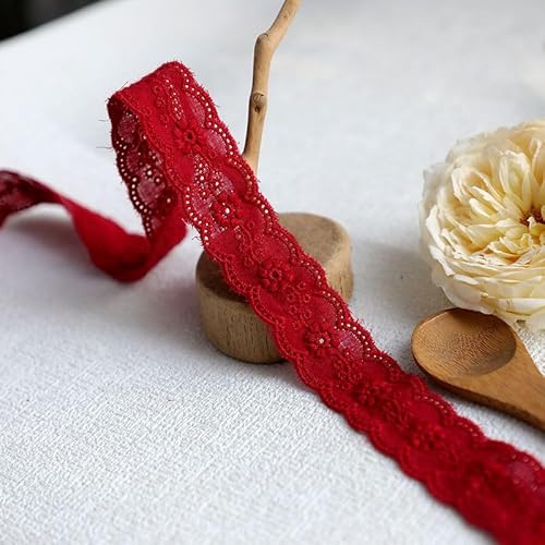 YIGOOWN 3M Baumwolle Spitzenband Spitzenborte 2.5cm Breite Spitzen Borten Bänder zum Nähen Spitzenbordüre Vintage Dekoband Zierband für DIY Nähen Handwerk Hochzeit Deko(Weinrot) von YIGOOWN