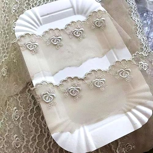 YIGOOWN 4CM Breite Spitzenband Mesh-Spitze Vintage Spitzenborte Spitzenbordüre Spitze Blumenband Dekoband Spitze Borte für Nähen DIY Basteln Dessous Hochzeitskleid Hochzeit (Graugrün, 3 Yard) von YIGOOWN
