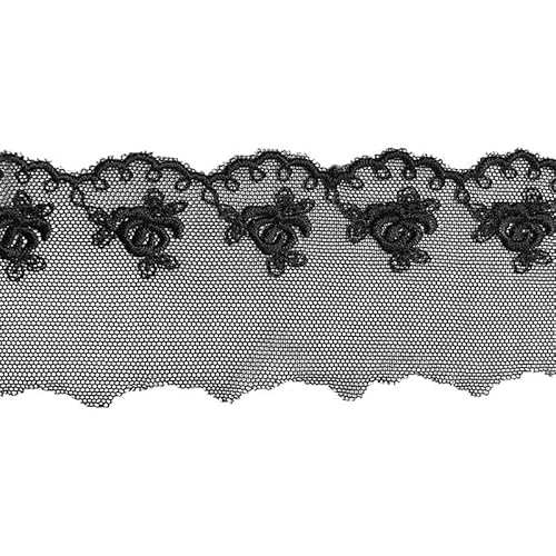 YIGOOWN 4CM Breite Spitzenband Mesh-Spitze Vintage Spitzenborte Spitzenbordüre Spitze Blumenband Dekoband Spitze Borte für Nähen DIY Basteln Dessous Hochzeitskleid Hochzeit (Schwarz, 20 Yard) von YIGOOWN