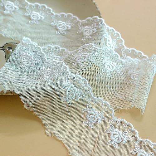 YIGOOWN 4CM Breite Spitzenband Mesh-Spitze Vintage Spitzenborte Spitzenbordüre Spitze Blumenband Dekoband Spitze Borte für Nähen DIY Basteln Dessous Hochzeitskleid Hochzeit (Weiß, 20 Yard) von YIGOOWN