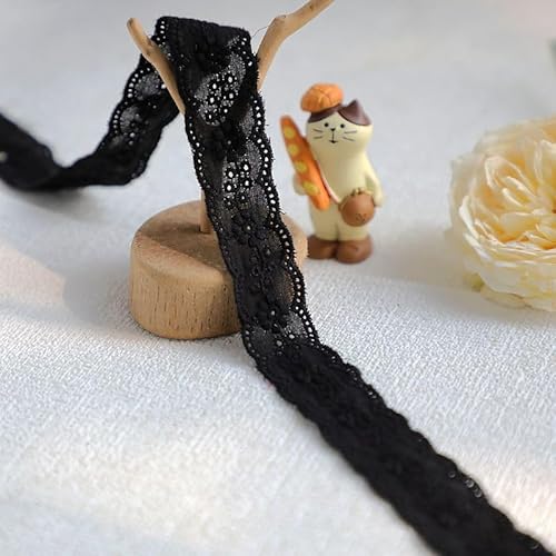 YIGOOWN 5M Baumwolle Spitzenband Spitzenborte 2.5cm Breite Spitzen Borten Bänder zum Nähen Spitzenbordüre Vintage Dekoband Zierband für DIY Nähen Handwerk Hochzeit Deko(Schwarz) von YIGOOWN