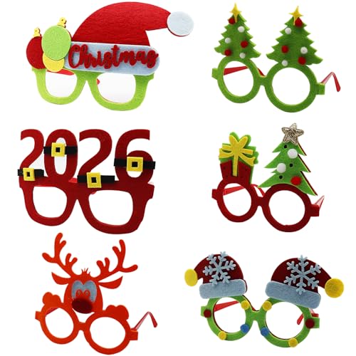YIGOOWN 6 Stück Weihnachtsbrille, Weihnachten Brillen Set Weihnachtsgläser Glitzernde Party Brillenrahmen mit Leuchtend für Weihnachtenskostüm Christmas Party (6 Stück) von YIGOOWN