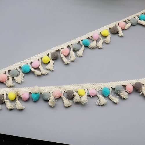 YIGOOWN Bommelborte Bunt Pompons Borten und Bänder zum Nähen Fransenborte Pompom Trim Quastenborte für Sofas Stoffdekoration Nähen Basteln Vorhänge Kleidung (7S#, 5M) von YIGOOWN