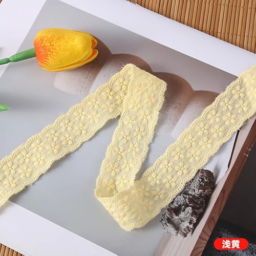 YIGOOWN Bunt Spitzenband 3cm Breite Baumwolle Spitzenborte Spitzenbordüre Spitzen Borten Bänder zum Nähen Dekoband Zierband für DIY Kleidung Handwerk Dekoration Geschenkbox(Hellgelb 16Y) von YIGOOWN