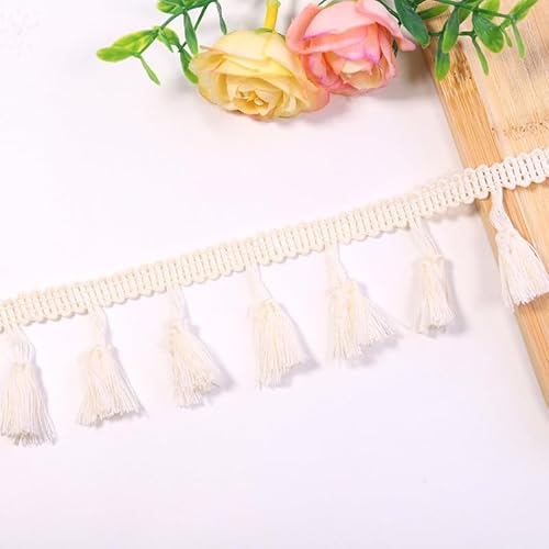 YIGOOWN Fransenborte Borte und Bänder zum Nähen 4cm Fransenbordüre Quastenborte Fransenband Fringe Ribbon Spitzenborte Dekoband für Sofas DIY BastelnVorhänge Kleidung(Beige 50Y) von YIGOOWN