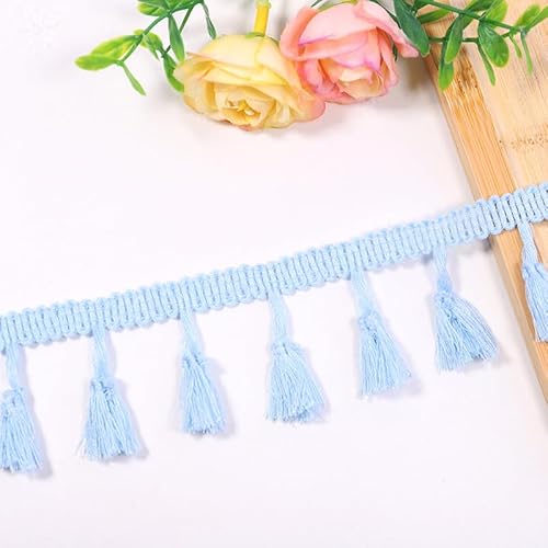 YIGOOWN Fransenborte Borte und Bänder zum Nähen 4cm Fransenbordüre Quastenborte Fransenband Fringe Ribbon Spitzenborte Dekoband für Sofas DIY BastelnVorhänge Kleidung(Hellblau 30Y) von YIGOOWN