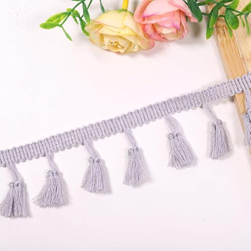 YIGOOWN Fransenborte Borte und Bänder zum Nähen 4cm Fransenbordüre Quastenborte Fransenband Fringe Ribbon Spitzenborte Dekoband für Sofas DIY BastelnVorhänge Kleidung(Hellgrau 20Y) von YIGOOWN