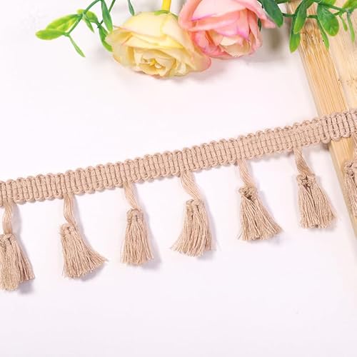 YIGOOWN Fransenborte Borte und Bänder zum Nähen 4cm Fransenbordüre Quastenborte Fransenband Fringe Ribbon Spitzenborte Dekoband für Sofas DIY BastelnVorhänge Kleidung(Khaki 30Y) von YIGOOWN